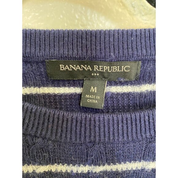Banana Republic Womens Blue Striped Sweater Medium Button Detail Crewneck Knit - Picture 4 of 6
